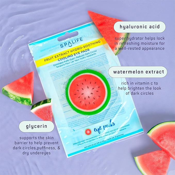 SpaLife Watermelon Cooling Eye Pads, 48 Hydrating Under Eye Patches for Puffiness, Dark Circles, and Tired Eyes, Infused with Hyaluronic Acid, Glycerin, and Vitamin C, Fruity Scent-Velvo Beauty