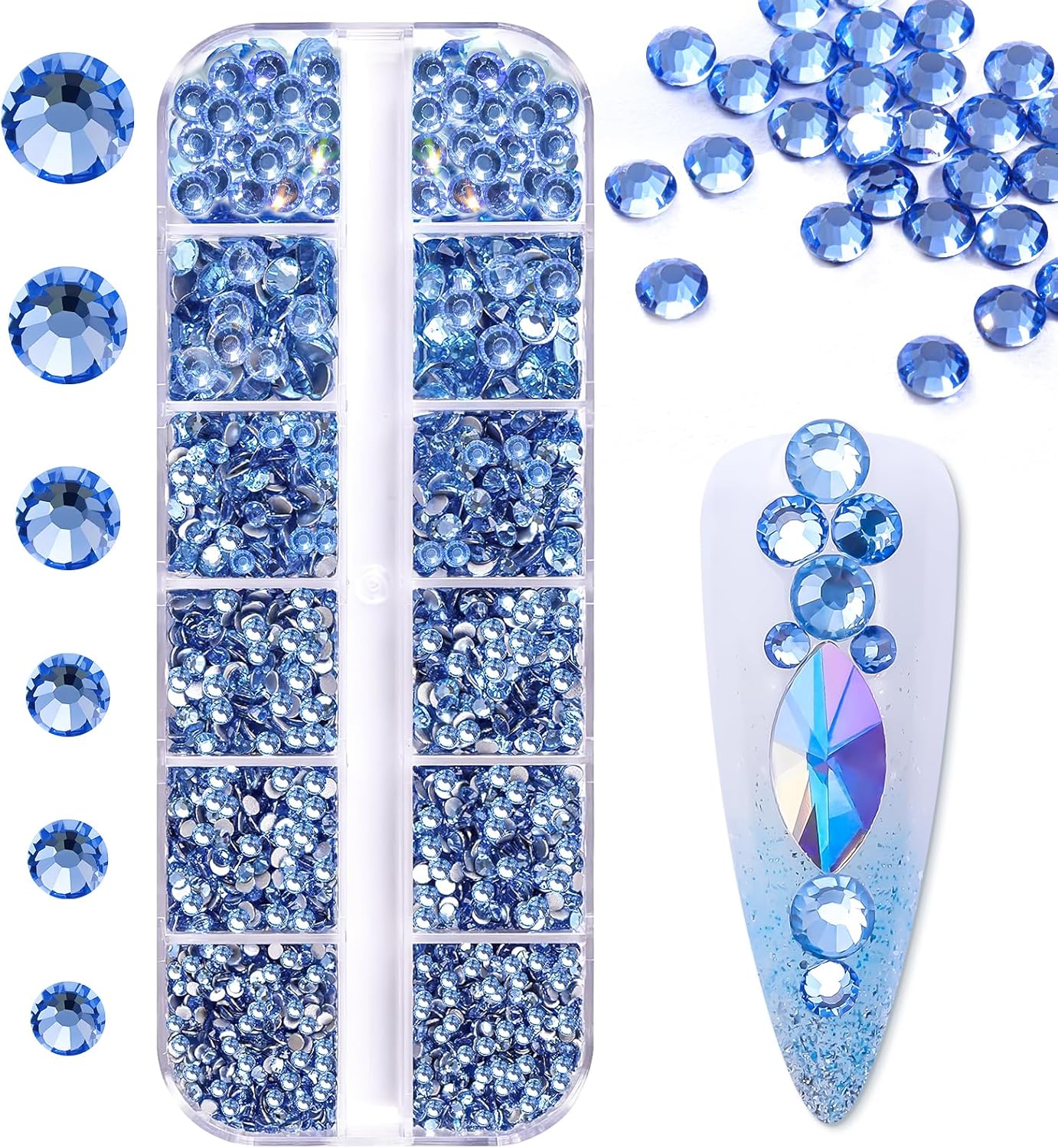 Makartt Blue Nail Rhinestones Flatback Rhinestones Multi-Size Round Crystal Glass Nail Charms Diamonds Nail Jewels for DIY Crafts Makeup Nail Art Supplies Accessories Christmas Gift-Velvo Beauty