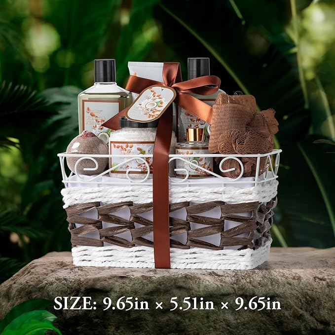 Fathers Day Gifts for Men for Dad Bath and Body Gift Basket For Women & Men Spa Gift Basket Coconut Almond 16 Pcs Bath Gift Set With Fragrant Lotion, Home Spa Luxurious Bath Body Oil, Diffuser & More-Velvo Beauty
