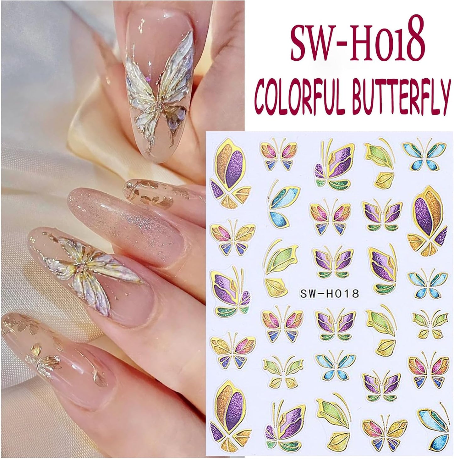 Butterfly Nail Art Stickers Gold Butterflies Nails Art Decals 3D Self-Adhesive Nails Sticker Holographic Spring Decal Decoration for Women Blue Butterfly Manicure Stickers DIY Nail Supplies-Velvo Beauty