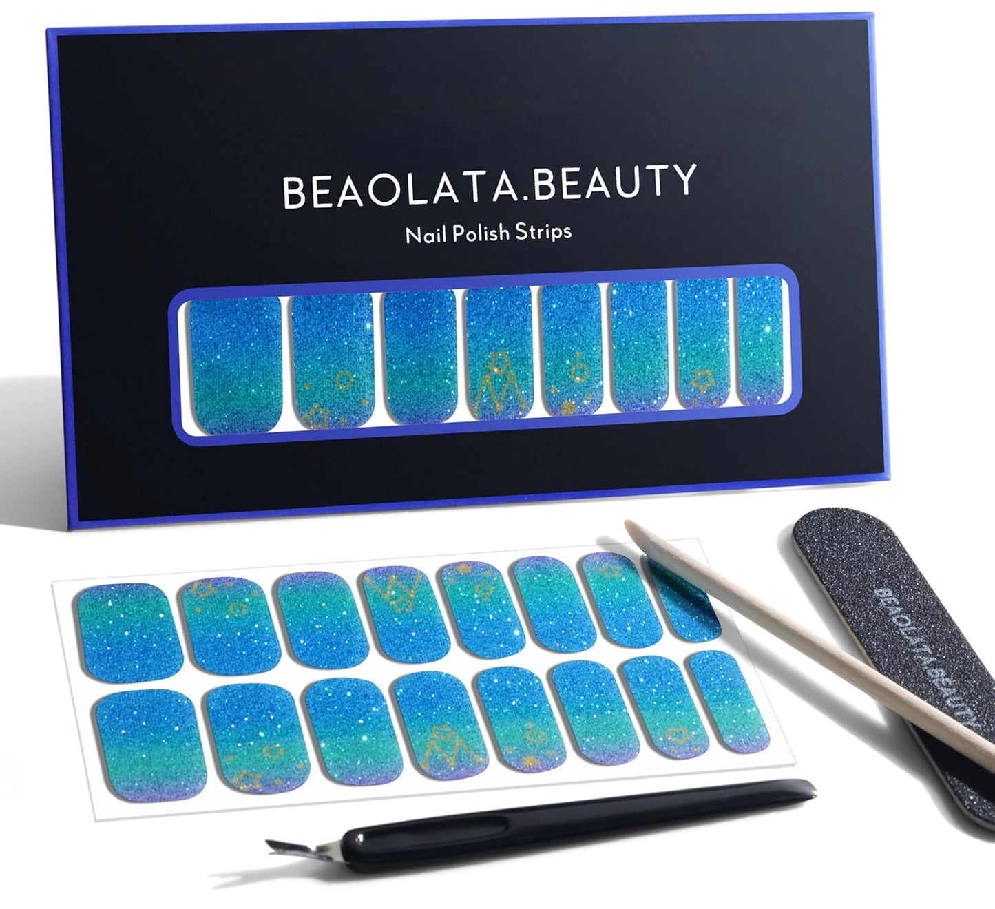 Nail Polish Strips, 32PCS Salon Quality Wraps, Long Lasting Gel Nail Stickers for Women Easy Apply& Remove (Picking Dark Blue)-Velvo Beauty