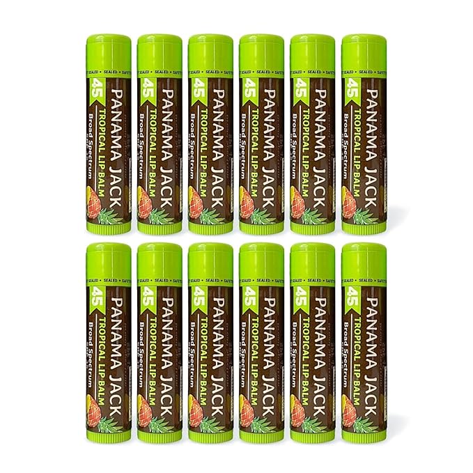 Panama Jack Sunscreen Lip Balm - SPF 45, Broad Spectrum UVA-UVB Sunscreen Protection, Prevents & Soothes Dry, Chapped Lips, Tropical, 12-pack-Velvo Beauty