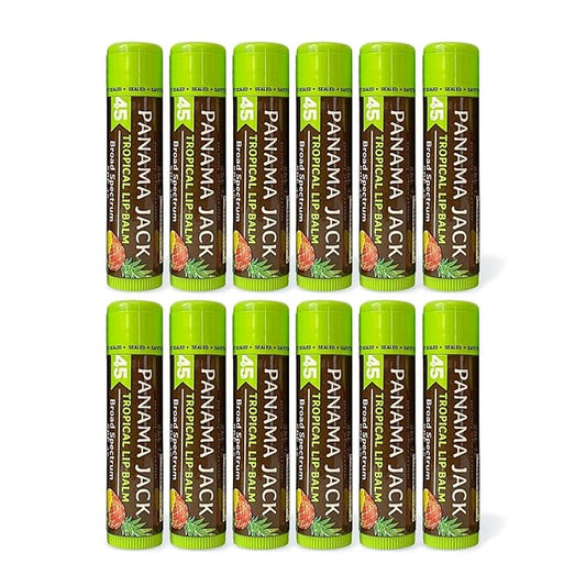 Panama Jack Sunscreen Lip Balm - SPF 45, Broad Spectrum UVA-UVB Sunscreen Protection, Prevents & Soothes Dry, Chapped Lips, Tropical, 12-pack-Velvo Beauty