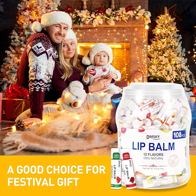 DMSKY Lip Balm Bulk 108 Pack, Lip Balm Hydrating with Vitamin E and Coconut Oil 12 Flavors, Lip Moisturizer Treatment - Party Favors Bulk Gift-Velvo Beauty