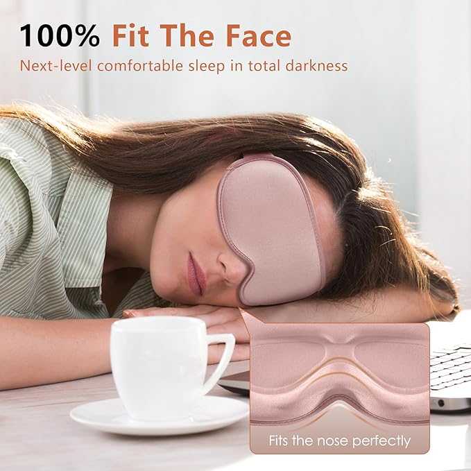 Sleep Mask for Side Sleeper Women Men, Eye Mask for Sleeping Light Blocking, 3D Contoured Cup Sleeping Mask, Soft Breathable Sleep Eye Mask with Adjustable Elastic Strap for Travel Pink-Velvo Beauty