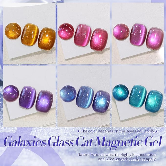 Born Pretty Cat Magnetic Eye Gel Nail Polish Glitter Auroras Magnetic Gel Polish Colorful Holographic Cat Magnetic Eye Nail Art Manicure DIY at Home 6PCS-Velvo Beauty