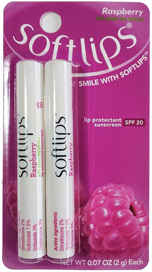 Softlips Lip Protectant sunscreen SPF 20, Raspberry with Green Tea Extract 2 ea-Velvo Beauty
