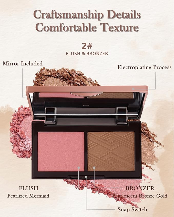 Face Bronzer Contour Blush Powder Palette-2 in 1 Cruelty-Free Buildable Facial Cheek Shimmer Blusher Contour Bronzing Pressed Powder,Blendable Makeup Palette,Thanksgiving Gift Set for Women-02-Velvo Beauty