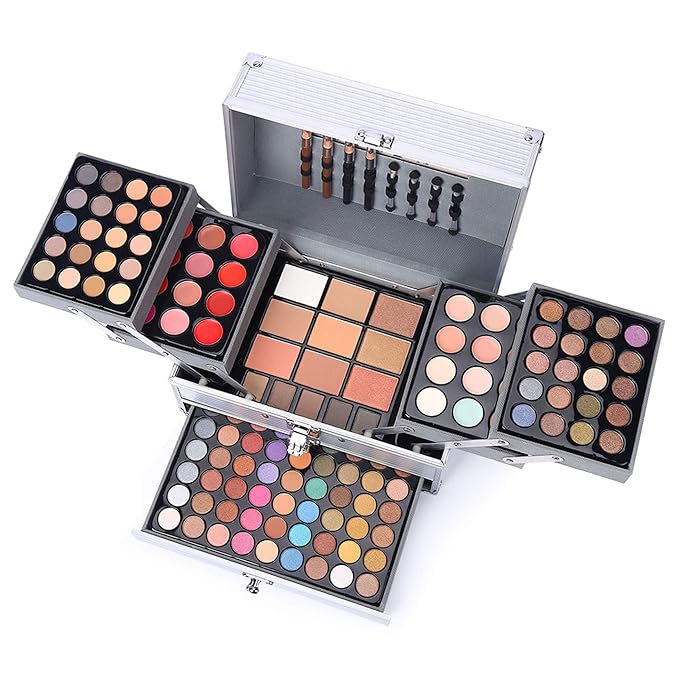 132 Color All In One Makeup Gift Set Kit- Includes 94 Eyeshadow, 12 Lip Gloss, 12 Concealer, 5 Eyebrow powder, 3 Face Powder, 3 Blush, 3 Contour Shade, 2 Lip Liners, 2 Eye Liners, 4 Eyeshadow Brush-Velvo Beauty