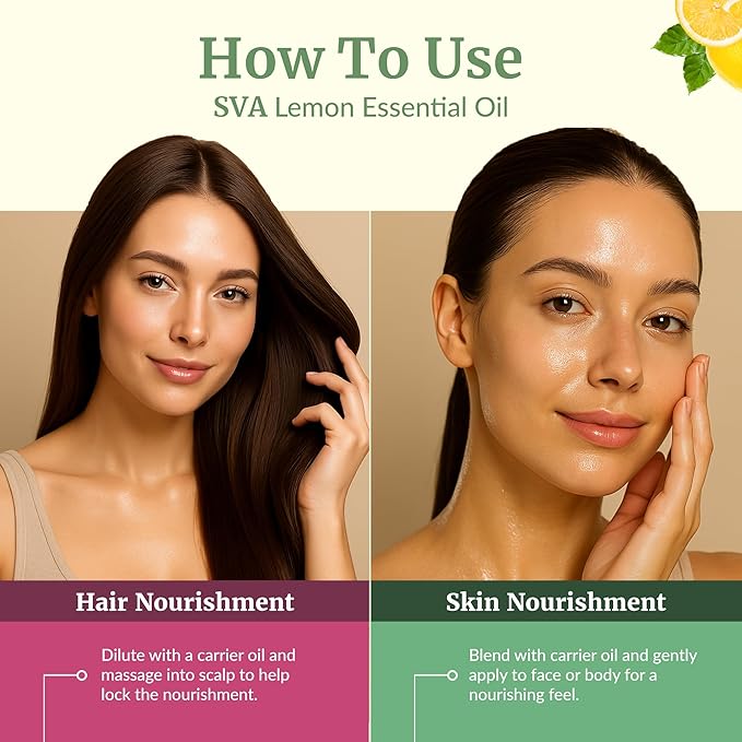 SVA Lemon Essential Oil – 4 Fl Oz – 100% Natural Lemon Oil - for Diffuser, Hair Care, Face, Skin Care, Aromatherapy, Scalp and Body Massage, Soap and Candle Making – with Dropper-Velvo Beauty