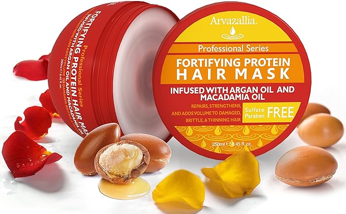 Arvazallia Fortifying Protein Hair Mask and Deep Conditioner with Argan Oil and Macadamia Oil Hair Repair Treatment for Damaged, Brittle, or Thinning Hair - Promotes Natural Hair Growth-Velvo Beauty