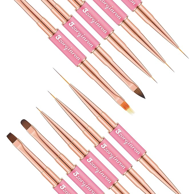 Nail Art Bushes Set, Professional 5Pcs Double-Ended Nail Brush Kit for Details, Long Lines, Ombre & 3D Design-Perfect for DIY Manicures & Salons (Pink)-Velvo Beauty