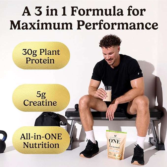 VitaHustle ONE Max Protein Powder, 30g Plant Protein + 5g Creatine, All-in-One Meal Replacement Shake with Greens, Adaptogens, Ashwagandha, Probiotics & Vitamins – Vanilla Ice Cream, 15 Servings-Velvo Beauty