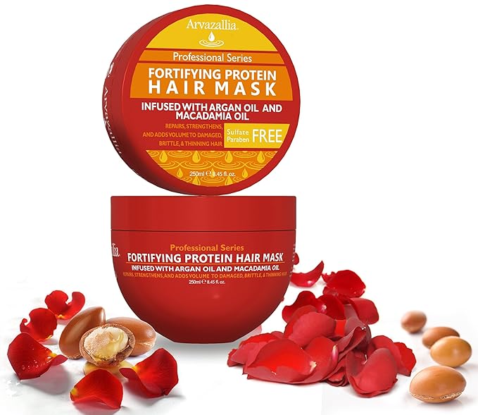 Arvazallia Fortifying Protein Hair Mask and Deep Conditioner with Argan Oil and Macadamia Oil Hair Repair Treatment for Damaged, Brittle, or Thinning Hair - Promotes Natural Hair Growth-Velvo Beauty