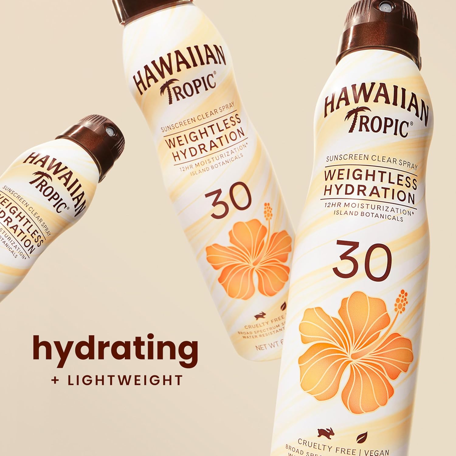 Hawaiian Tropic Weightless Hydration Clear Spray Sunscreen SPF 30, 6oz | SPF 30 Sunscreen Spray, Sunblock, Oxybenzone-Free, 6oz each Twin Pack-Velvo Beauty