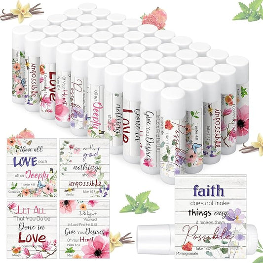 50 Pcs Bible Verse Lip Balm Bulk Christian Gifts for Women Faith Religious Moisturizing Lip Balm with Scripture Inspirational Lip Care Product for Friend Teacher Worker Employee-Velvo Beauty