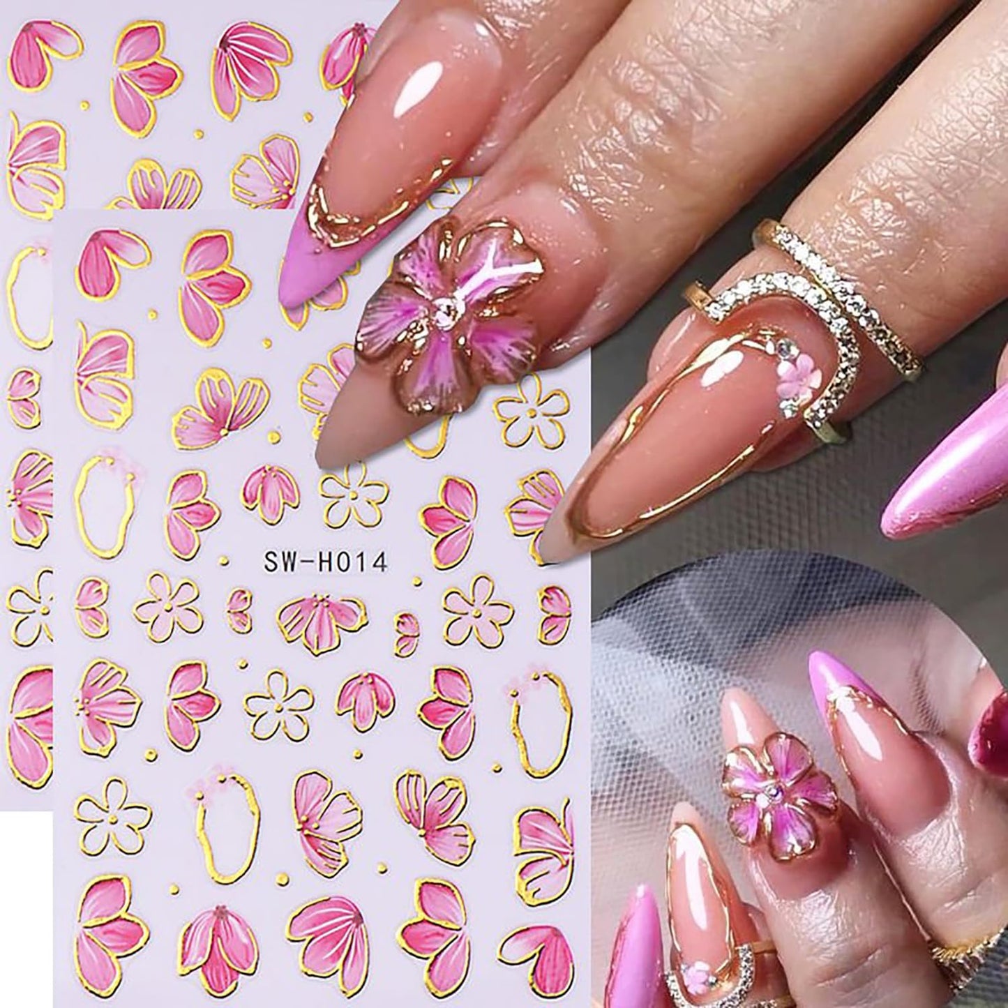 6 Sheets Flower Nail Art Stickers 3D Self-Adhesive Hot Stamping Blossom Nails Sticker Spring Nail Art Decals Holographic Floral Nails Decal Decoration for Women Flowers Manicure DIY Nail Supplies-Velvo Beauty