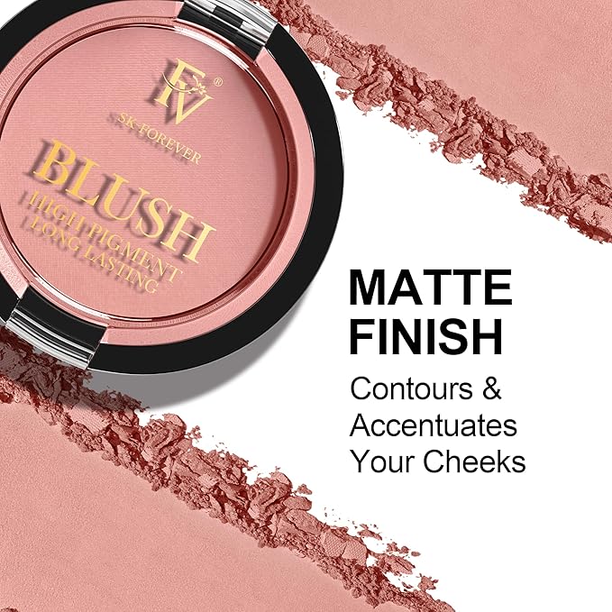 FV Long Lasting Powder Blush - Lightweight Smooth & Blendable Cheek Makeup, High Buildable Color, Transfer-Resistant Matte Finish (Pink Matte, 0.17 OZ)-Velvo Beauty
