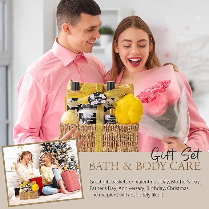 Mother's Day Gift for Mom Bath and Body Gift Basket Orchid & Jasmine Spa Gift Baskets for Women Fragrant Body Lotions, Bath Bomb, Home Spa Gift Basket Rich in Jojoba oil & Shea Butter, Bath Kit Sets-Velvo Beauty