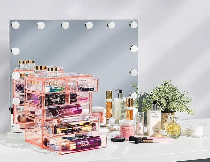 Sorbus Acrylic Makeup Organizer - Organization and Storage Case for Cosmetics Make Up & Jewelry - Big Clear Makeup Organizer for Vanity, Bathroom, College Dorm, Closet, Desk (3 Large, 4 Small Drawers)-Velvo Beauty