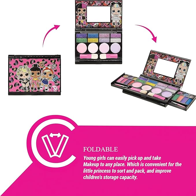 LOL Surprise Cosmetic Compact Set Includes Mirror, 14 Lip glosses, 8 Eye Shadow, 4 Blushes & 4 Brushes Safe & Non-Toxic Colorful Portable Foldable Makeup Beauty Kit for Girls, Townley Girl-Velvo Beauty
