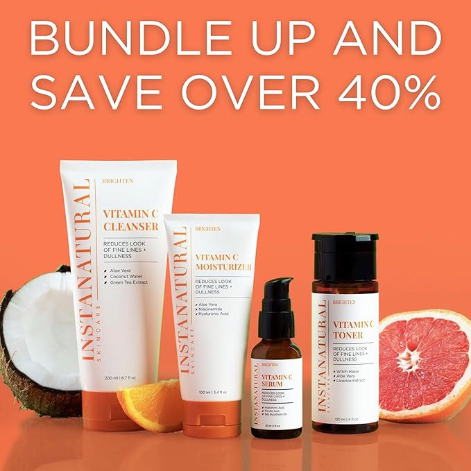 InstaNatural Skin Care Set, Vitamin C Face Wash, Toner, Serum and Moisturizer , Hydrating, Anti Aging and Brightening-Velvo Beauty
