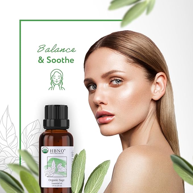 HBNO Organic Sage Essential Oil - 1 oz (30ml) - USDA Certified Organic Sage Essential Oil for Aromatherapy, Soap Making, DIY, Fragrances, Diffuser.-Velvo Beauty