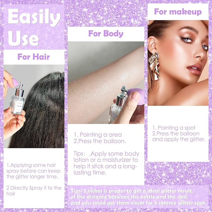 Yosca Highlighter Powder Spray, 20ML Cosmetic Grade Shimmer Powder Pink Glitter Spray Sparkle Highlighter Makeup Festival Concert Accessorise for Rave Clothes Hair Face Nail Art - Pinky Tulip-Velvo Beauty