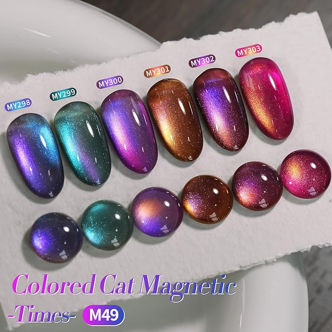 Born Pretty Magnetic Gel Nail Polish Set,Purple Blue Cat Magnetic Eye Gel Jelly Glass Crystal Magnetic Gel Polish Nail Art Manicure Kit 6PCS-Velvo Beauty