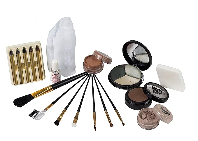 Unwrapped Mummy Makeup Kit By Bloody Mary - Special Effects Set Ideal For Halloween Costumes - Face Powder, Crayons, Eye Shadow, 4 Brushes, Spirit Gum, Bandages & Sponge Included-Velvo Beauty