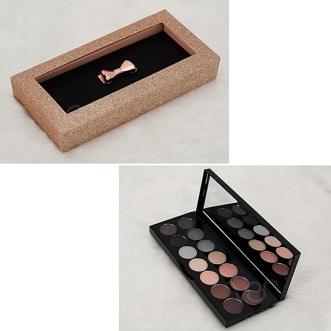 Rose Gold Bownot 14pcs Makeup Gift Set Kit Palette Train Case Eyeshadow With Mirror - Vmp1417-Velvo Beauty