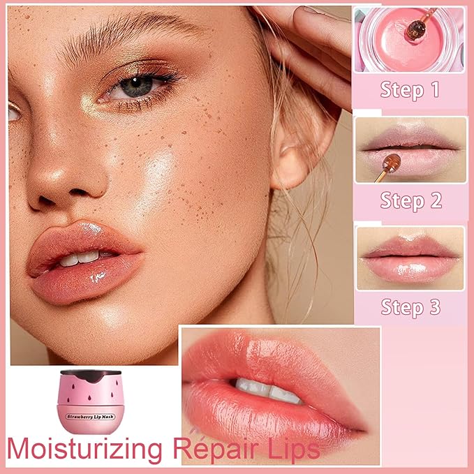 1 PCS Bee Lip Balm Honey Pot, Exfoliating Strawberry Bee Lip Balm Sleeping Lip Mask Overnight with Sticks, Honey Pot Lip Balm Prevention Dry Hydrating and Crack Lip Scrubs-Velvo Beauty