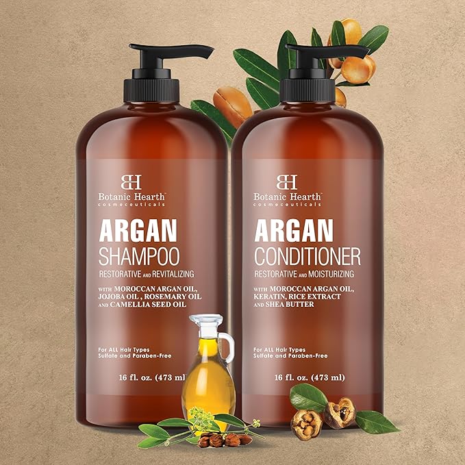 Botanic Hearth Argan Oil Shampoo And Conditioner Set | 16 Fl Oz Each With Keratin, Restorative & Moisturizing, Sulfate Free | All Hair Types & Color Treated Hair, Men And Women | (Packaging May Vary)-Velvo Beauty