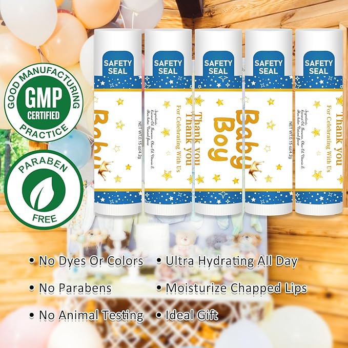 DMSKY 60 Pcs Baby Shower Favors, Lip Balms Bulk Gift for Guests, Boys Girls Games Neutral Gender Reveal Favors, Baby Shower Birthday Party Supplies Basket Gift Stuffers-Velvo Beauty