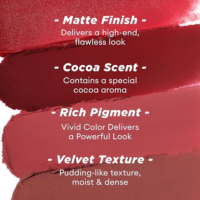 ITY Velvet Matte Finish Lip Stain-Mousse Textured Pudding Pot Lip Clay, Red Shade, Dual-Use as Lipstick and Blush, Conceals Lip Lines, Rich Pigment, 0.21 oz (6g) in Red Velvet-Velvo Beauty