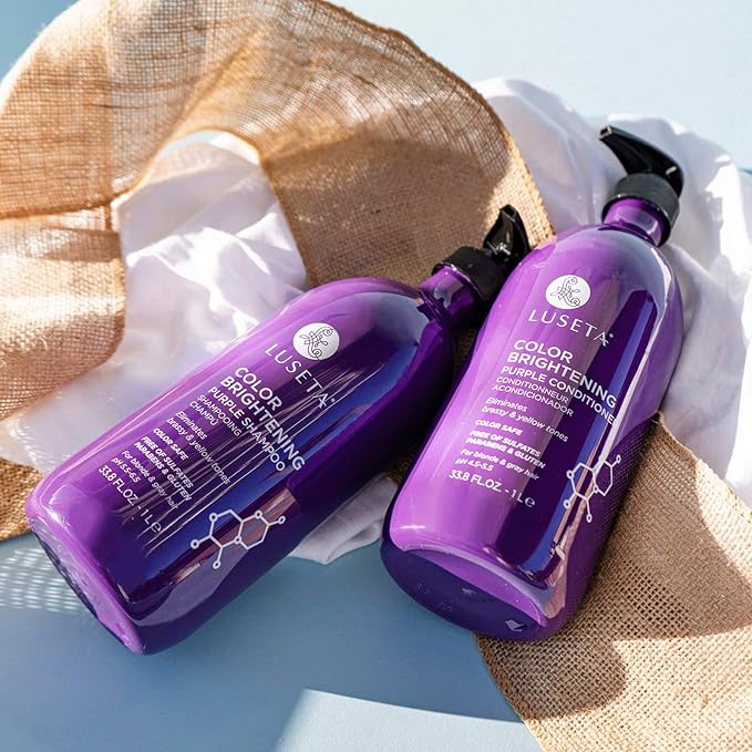 L LUSETA Color Brightening Purple Shampoo and Conditioner Set for Blonde and Gray Hair, Infused with Cocos Nucifera Oil to Help Nourish, Moisturize and Condition Hair, 2x33.8oz-Velvo Beauty