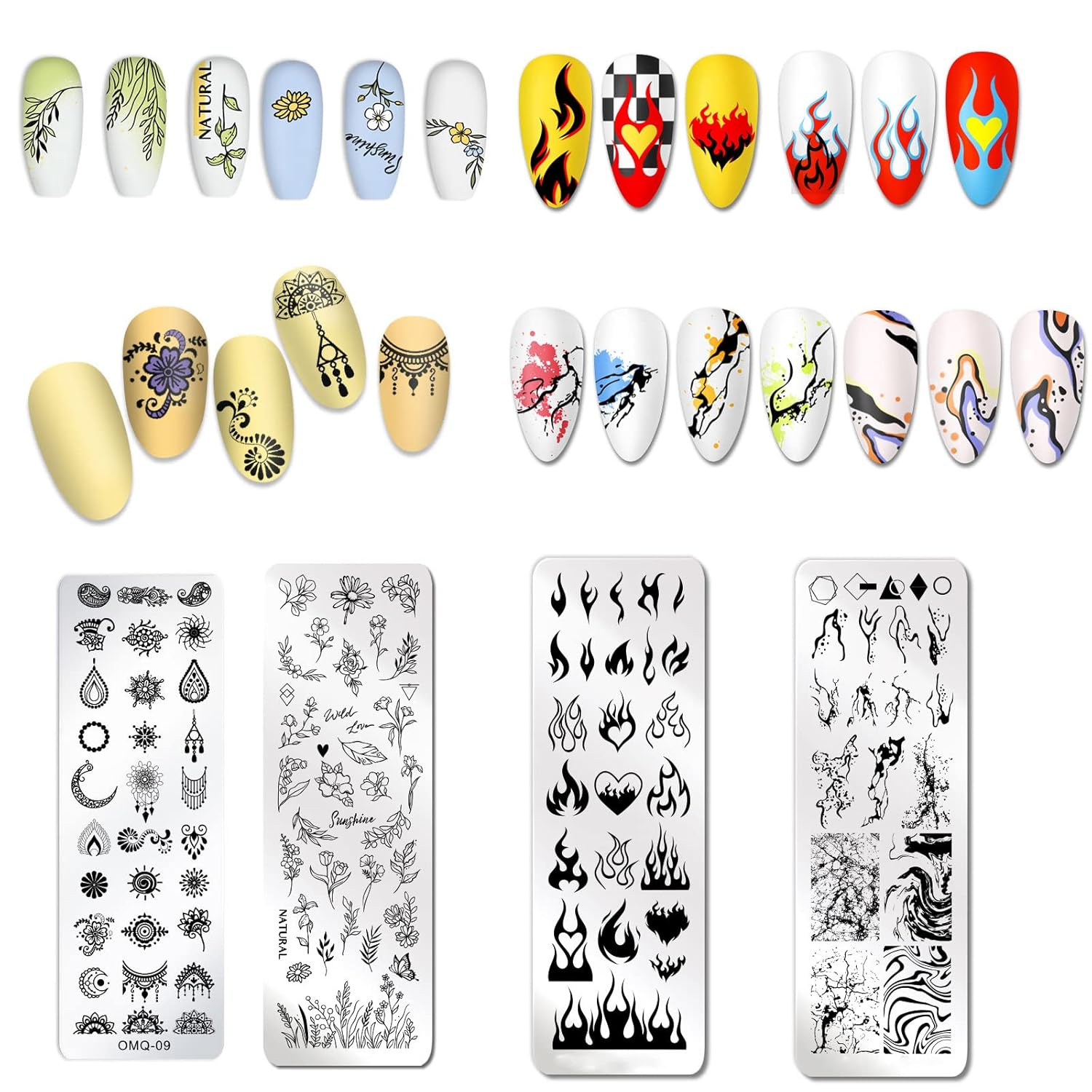 AddFavor Nail Stamper Kit 8pcs Stamping Plates Minimalist Geometric Lines Leaf Image Template for DIY Decorating Polish Gel Plate Print Stamper Manicure Stencils Tools (Mixed-Style D)-Velvo Beauty
