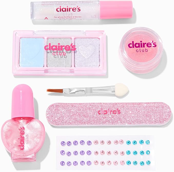 Claire's Accessories Snow Leopard Cosmetic Makeup Kit for Girls which includes Eye Shadows, Lip Gloss, Nails and More-Velvo Beauty