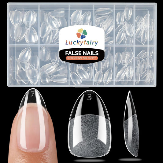 Short Almond Nail Tips, 240pcs Soft Nail Gel Tips Pre-Shaped Acrylic Fake Nails, Half Matte Full Cover Clear Gelly Press on Flase Nail Tips for Extension Nail Manicure Home DIY 12 Sizes Gelly Tips-Velvo Beauty