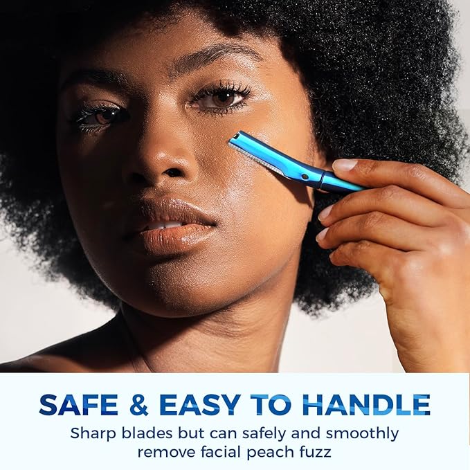 ZOMCHI Eyebrow Razor, Face Razors for Women&Men, Eyebrow Trimmer with Protective Silicone Cap, Dermaplane Razor-Easy&Safe Hair Removal(Blue,11 Blades)-Velvo Beauty