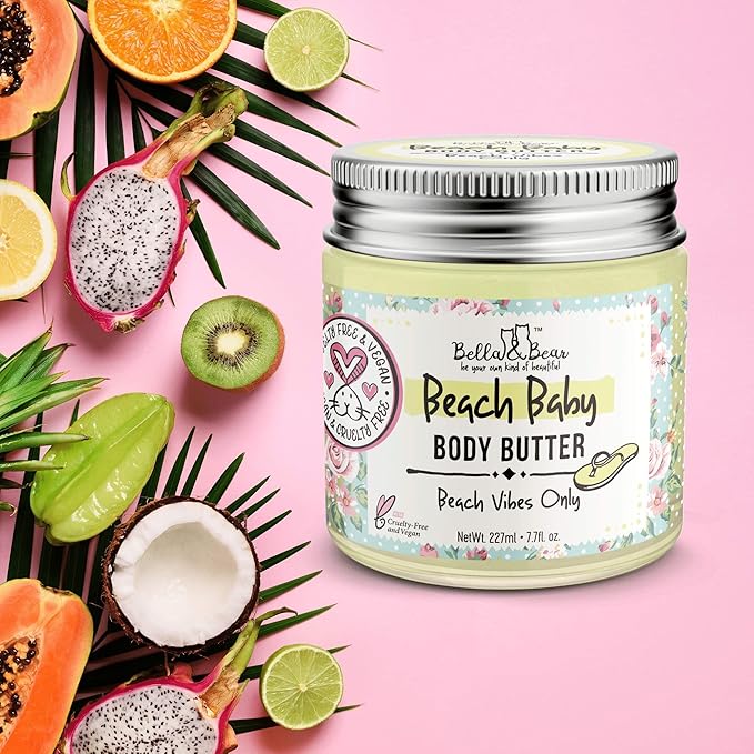 Bella and Bear Beach Baby Body Butter - Moisturizing Shea Cream for Women - Vegan, Cruelty& Oil-Free - Helps Prevents Pregnancy Stretch Marks 6.76-oz-Velvo Beauty