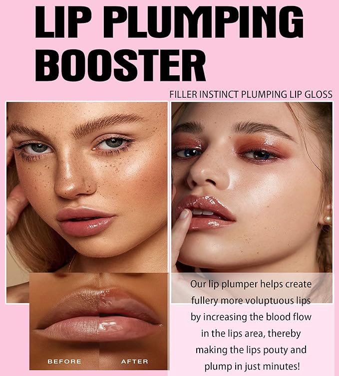 Lip Plumping Booster, Spicy Lip Lipstick, Lifter Gloss, Hydrating, Volumizes & High-Shine Lip Plumping Lip Glass Mirror Lip Glaze Lip Makeup, Plump & Pout Lip Plumper for Women Girls (#02)-Velvo Beauty