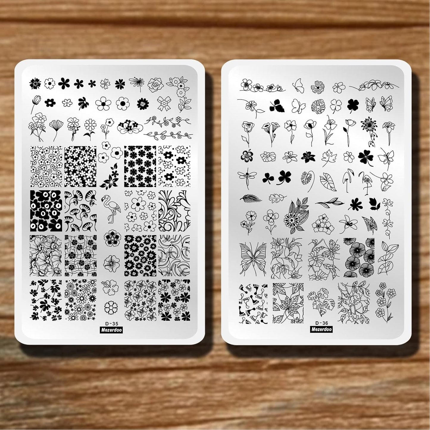 Flowers Leaf Nail Stamping Plates 2pcs Large Nail Stamper Plate Daisy Flower Flamingo Butterfly Image Stamp Templates Reusable Stencils Clover Plantillas Manicure Stamping Plate Template for Girls-Velvo Beauty