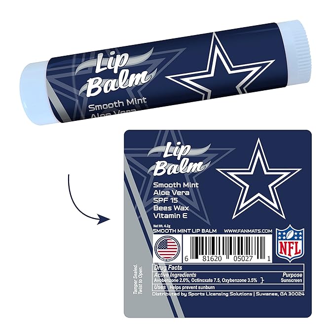 FANMATS 34643 Dallas Cowboys Smooth Mint SPF 15 Lip Balm-Velvo Beauty
