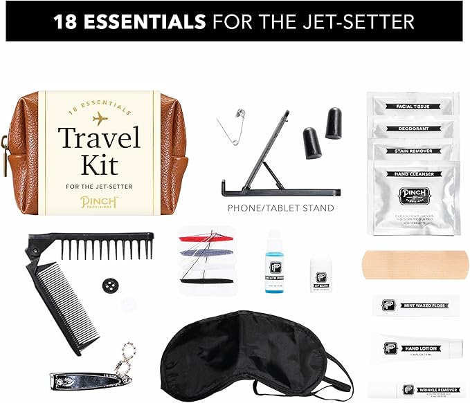 Pinch Provisions Travel Kit, includes 18 Must-Have Emergency Essential Items for Travelling, Ideal Road Trip or Airport Gift for Friends, Family & Peers, Portable Pouch-Velvo Beauty