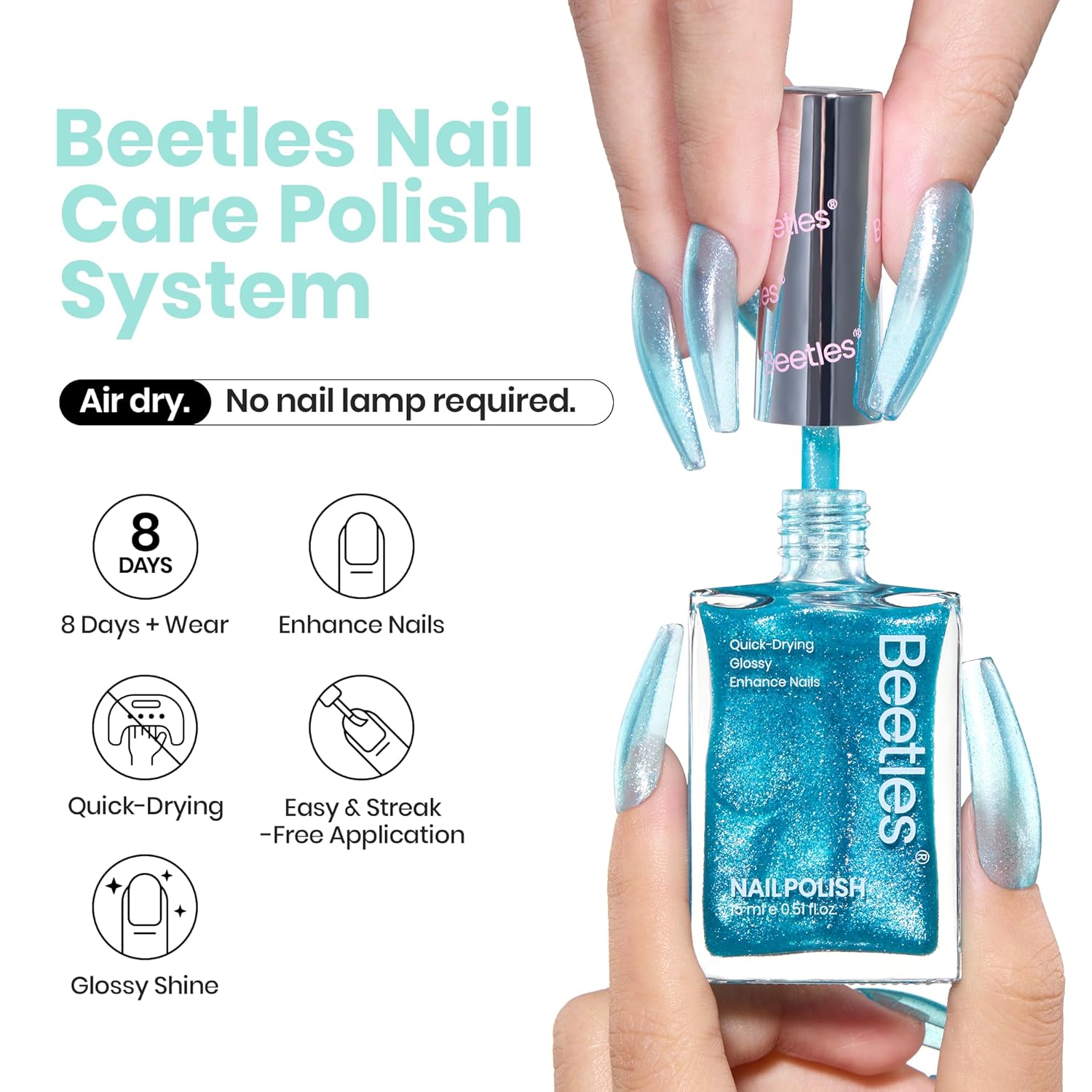 Beetles Blue Glitter Nail Polish - 1Pcs 15ml Fast Drying & Long Lasting Sparkly Nail Polish Frosted Light Blue Shards Nail Lacquer Finish Nail Art Design for Women-Velvo Beauty