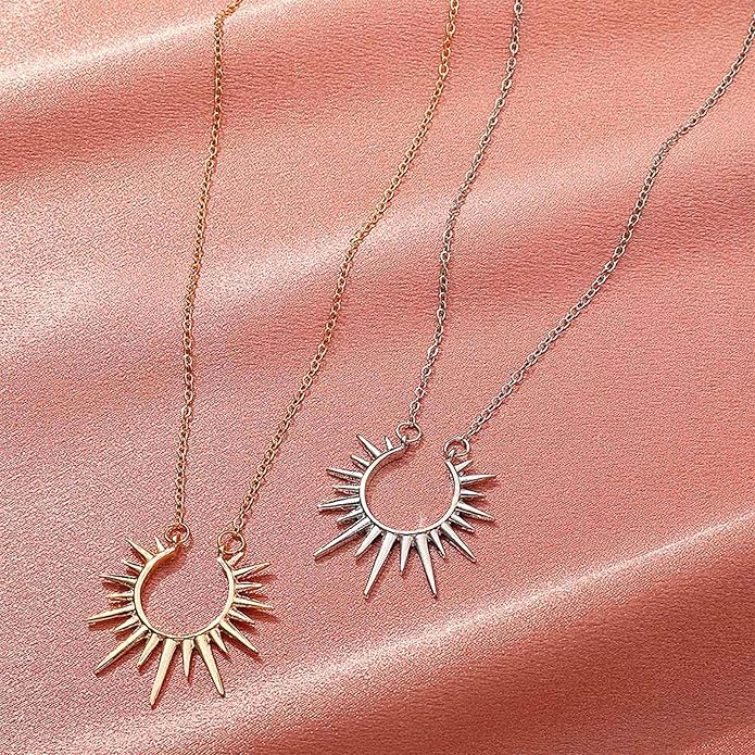 Vintage Sunburst Pendent Necklace Hollow Sunburst Necklace Moonstone Gold Sun Choker Necklace Open Sunburst Necklace Jewelry for Women (Gold)-Velvo Beauty