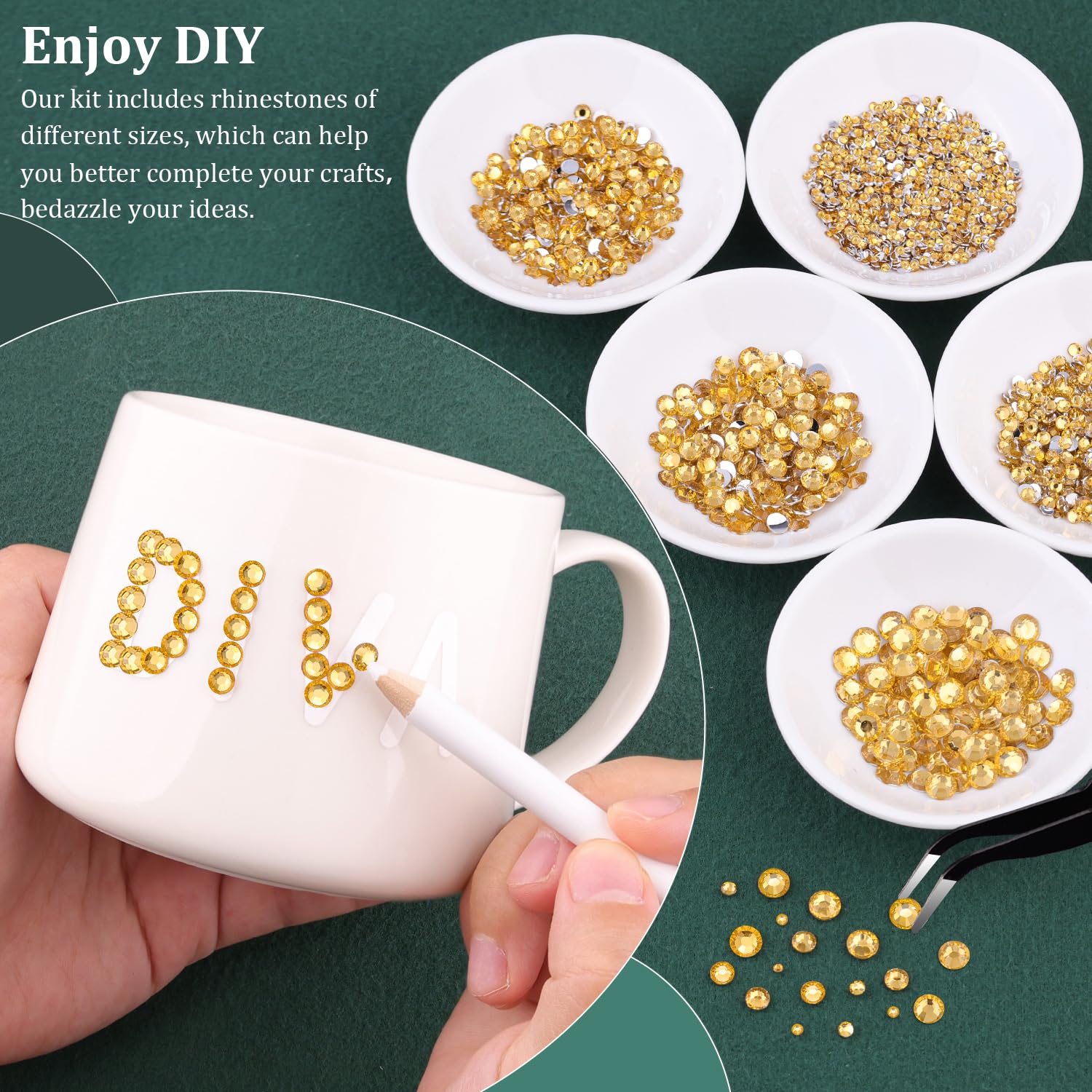 Resin Rhinestones for Crafting with B7000 Jewelry Glue, 2 Boxes Golden Yellow Flatback Crystals with 3Pcs 10ml Glue for Bedazzling Crafts DIY Nail Art Makeup, Gems for Clothing Shoes-Velvo Beauty