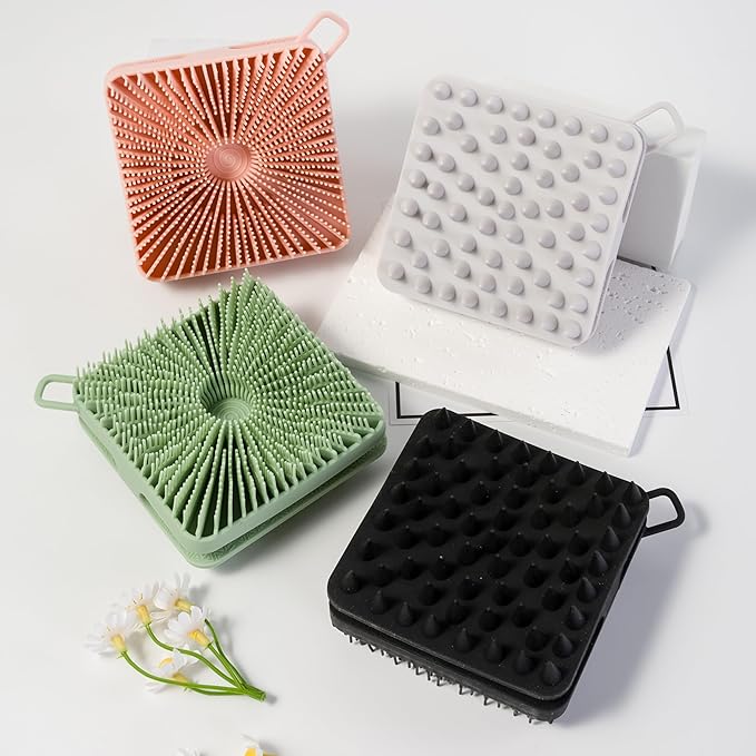 2 PC Silicone Exfoliating Body Scrubber, Silicone Body Shampoo Brush, Soft Silicone Loofah for Sensitive Skin, Shower Silicone Hair Scalp Massager, Easy to Clean, Lather Well(Black&Green)-Velvo Beauty