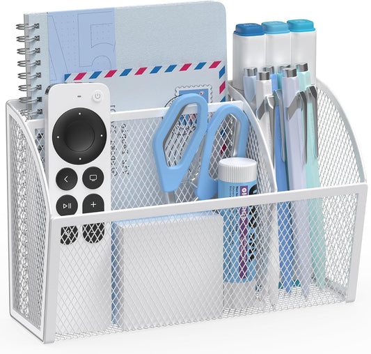 YINGHUA Strong Magnetic Pen Holder for Whiteboard and Refrigerator 3 Compartments Metal Mesh Organizer Space Saving Shelf for Office School Home and Locker - White-Velvo Beauty